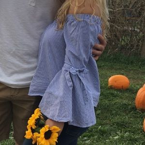 Bell sleeve pinstripe top